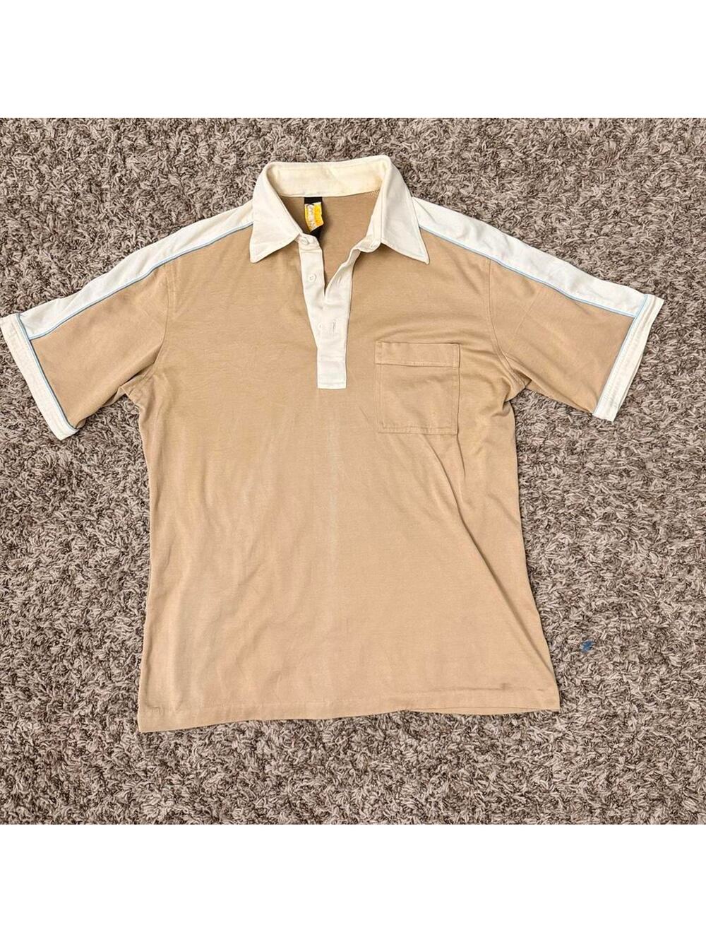 VINTAGE 70s Sears Sportswear Tan Polo Shirt - M